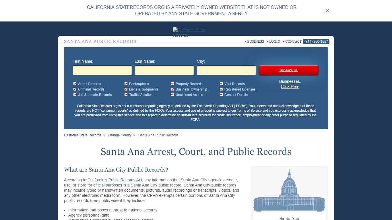 Santa Ana Arrest, Court, and Public Records