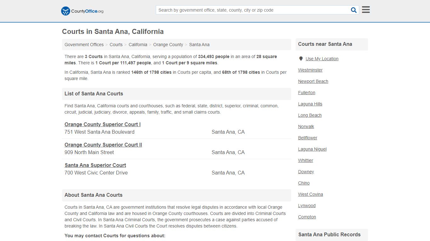 Courts - Santa Ana, CA (Court Records & Calendars) - County Office